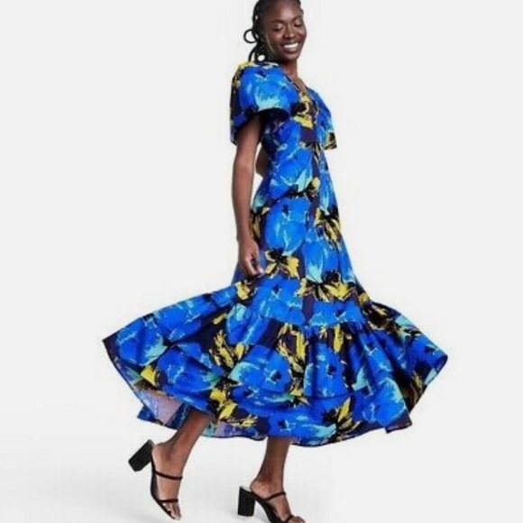 Floral Puff Sleeve Tiered Dress Christopher John Rogers for Target sz 4 - Picture 4 of 5